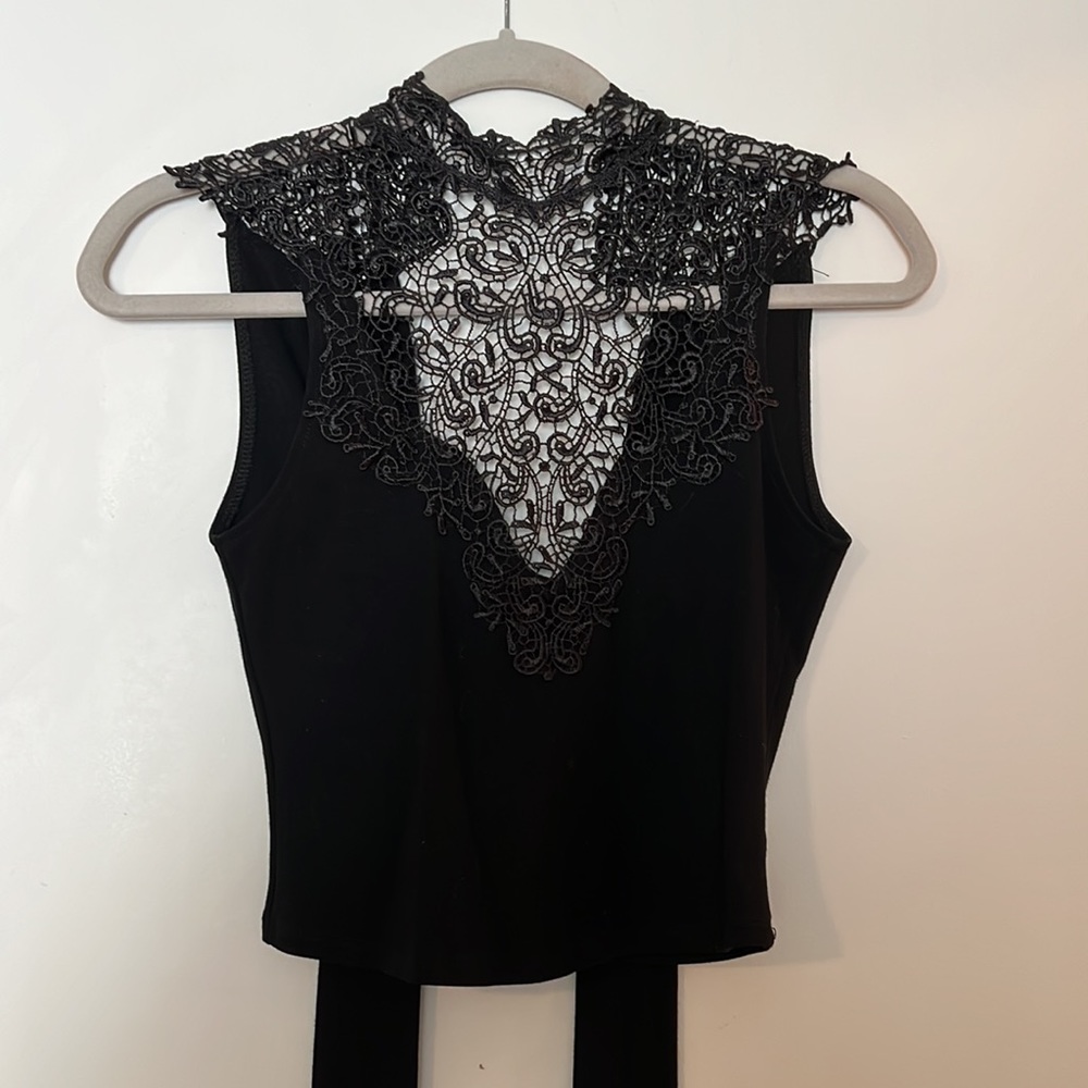 Black crop top with beautiful lace front and shoulder perfect condition